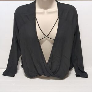 silence + noise black tank top open front women size XS